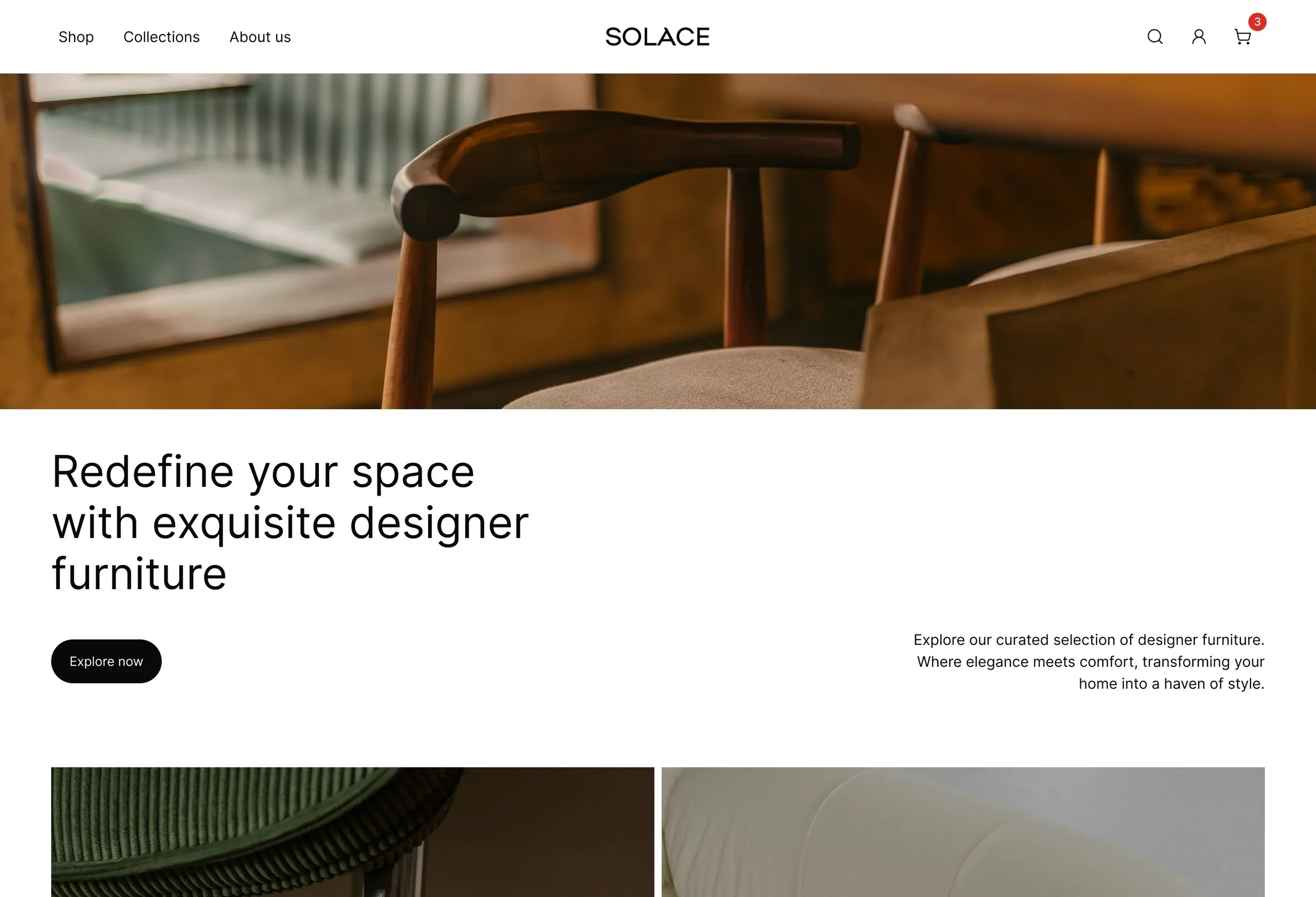 Solace example online store, designer furniture